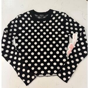 Forever 21 Womens Polka Dot Crewneck Sweater Black White Long Sleeve Large NEW